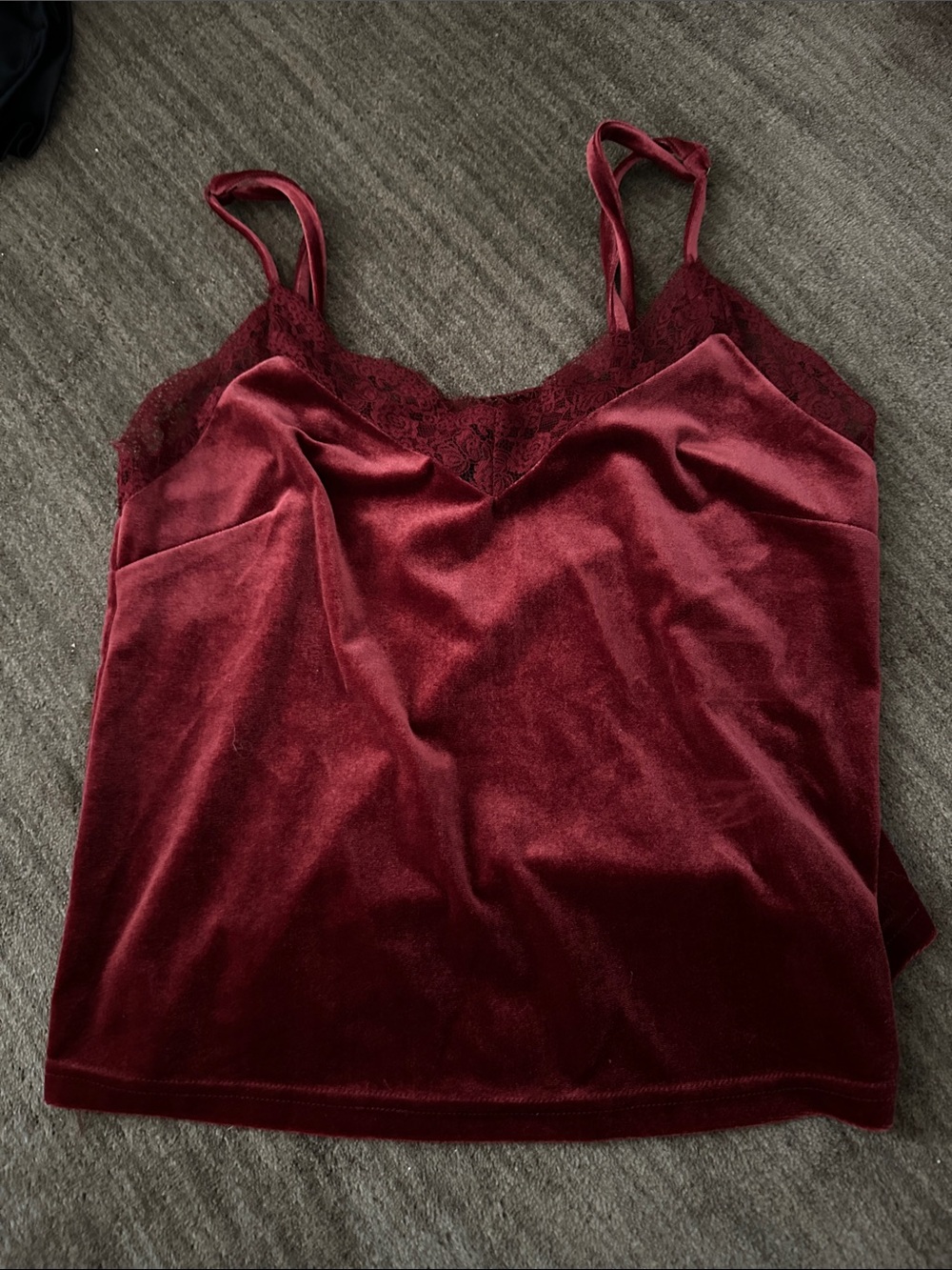 Lace-Trim Velvet Cami Tank Top - Red